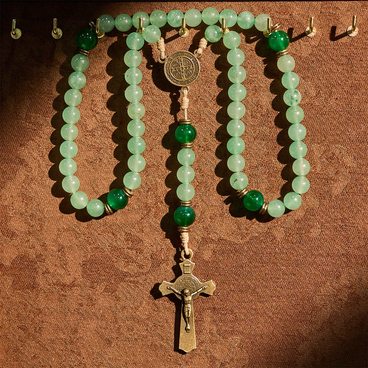 Christianartworkshop Blessed Green Aventurine Rosary: Jade Beads & St. Benedict Guardian Charm - image 8