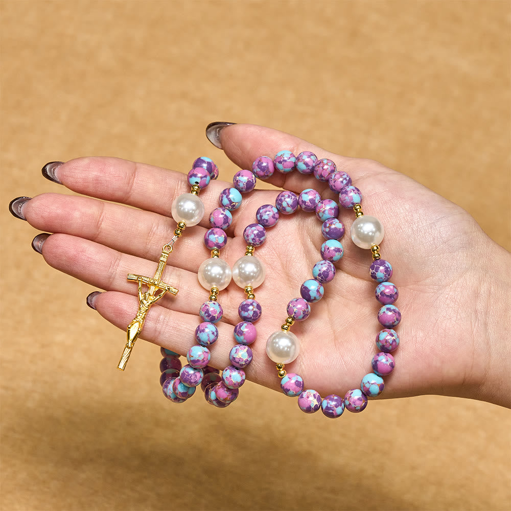 Christianartworkshop Blessed Purple-Blue Emperor Stone Rosary: Carry a Little Warmth in Your Pocket - image 1