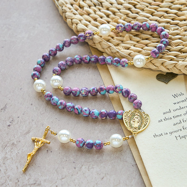 Christianartworkshop Blessed Purple-Blue Emperor Stone Rosary: Carry a Little Warmth in Your Pocket - image 3