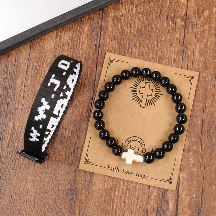 Christianartworkshop Faith Prompt Bracelet with Cross Bead & WWJD Card: Gift-Ready Keepsake - Obsidian - image 17