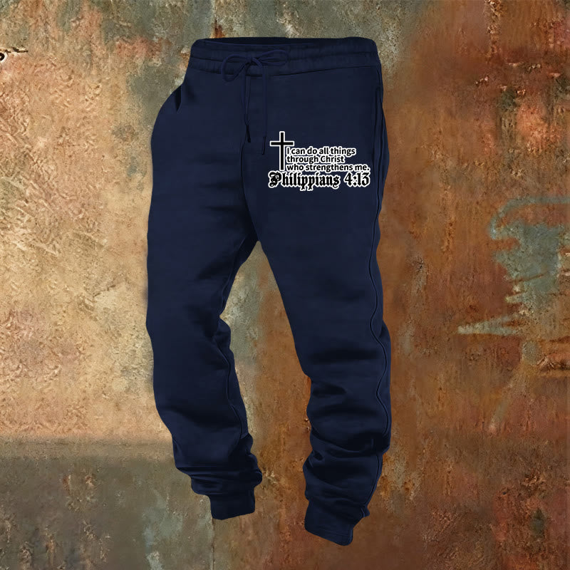 Christianartworkshop Philippians 4:13 with Cross Sweatpants: Daily Wear with Quiet Faith - Navy Blue - 2XL - image 20