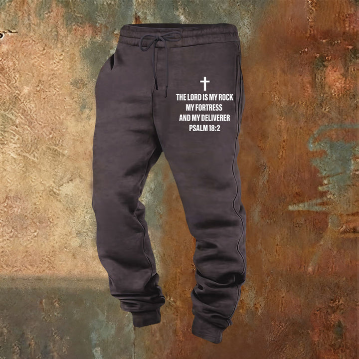 Christianartworkshop Psalm 18:2 with Cross Sweatpants: Daily Wear with Steadfast Faith - Dark Grey - 2XL - image 4