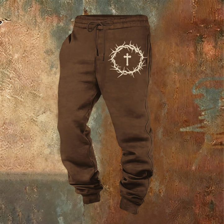 Christianartworkshop Crown of Thorns & Cross Sweatpants: Comfort Woven with Redemptive Grace - Brown - 2XL - image 8