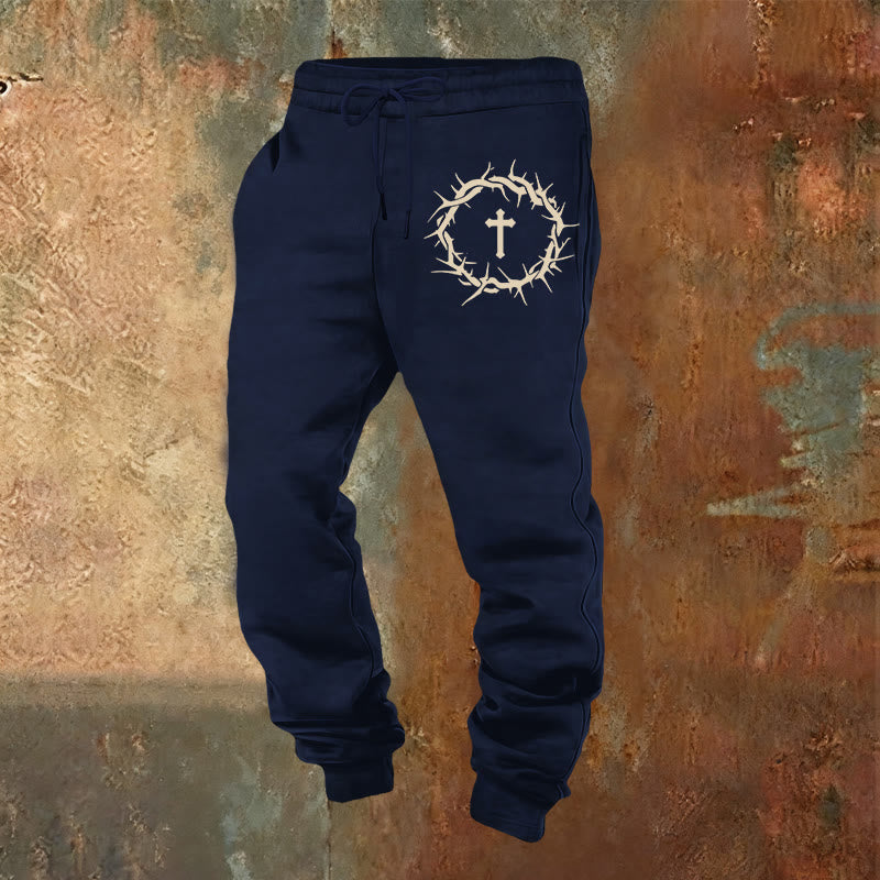 Christianartworkshop Crown of Thorns & Cross Sweatpants: Comfort Woven with Redemptive Grace - Navy Blue - 2XL - image 20