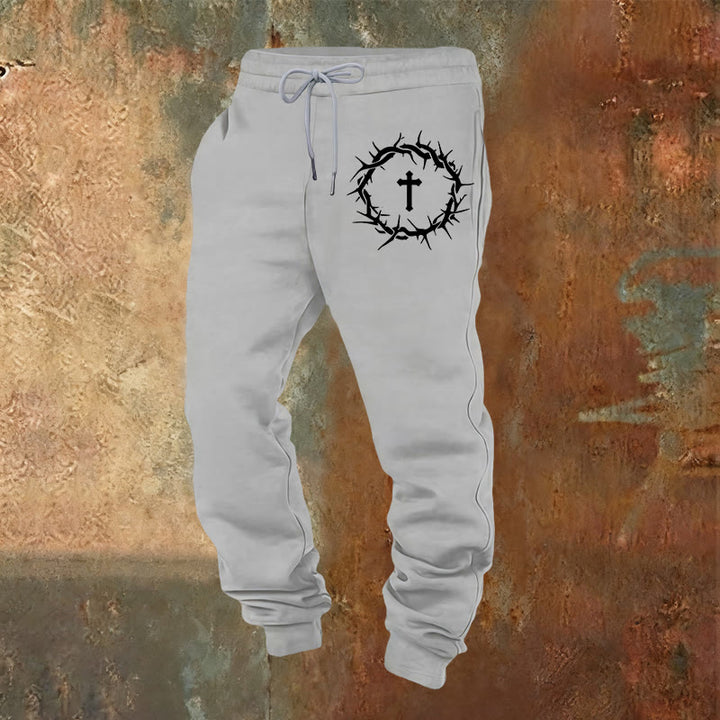 Christianartworkshop Crown of Thorns & Cross Sweatpants: Comfort Woven with Redemptive Grace - Light Grey - 2XL - image 4