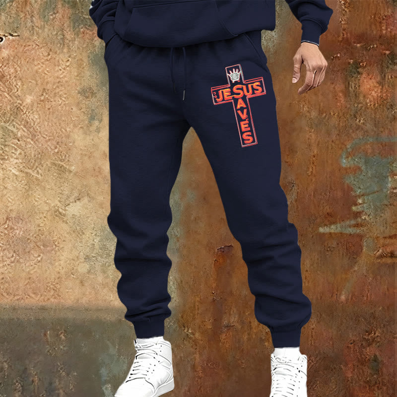 Christianartworkshop Cross & "Jesus Saves" Sweatpants: Daily Wear Tied to His Promise - image 1
