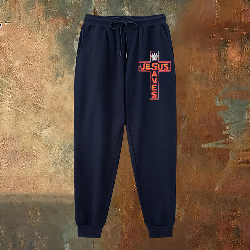 Christianartworkshop Cross & "Jesus Saves" Sweatpants: Daily Wear Tied to His Promise - image 2