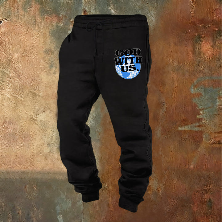 Christianartworkshop Globe & God With Us Sweatpants: Cozy Reminders of His Nearness - Black - 2XL - image 4