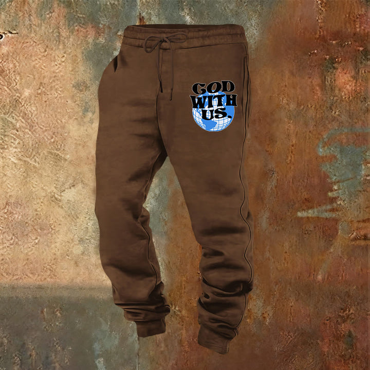 Christianartworkshop Globe & God With Us Sweatpants: Cozy Reminders of His Nearness - Brown - 2XL - image 20