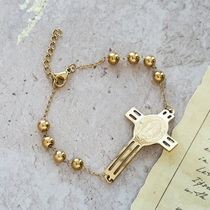 Christianartworkshop Grace-Filled Beaded Bracelet: Cross Charm for Gentle Reminders - Golden - image 1