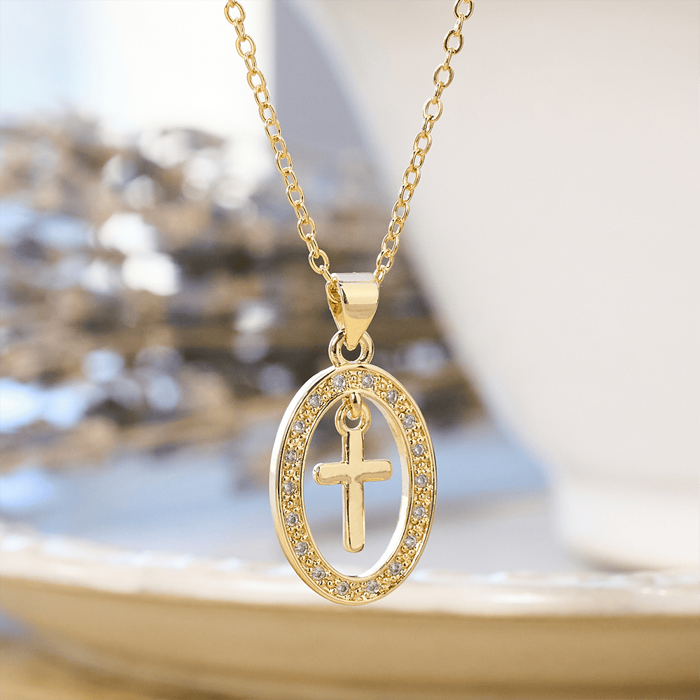Christianartworkshop Cross & Shimmering Oval Necklace: Quiet Reminders of His Love - Oval Cross - image 0