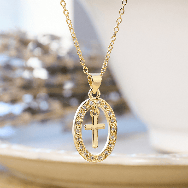Christianartworkshop Cross & Shimmering Oval Necklace: Quiet Reminders of His Love - Oval Cross - image 0