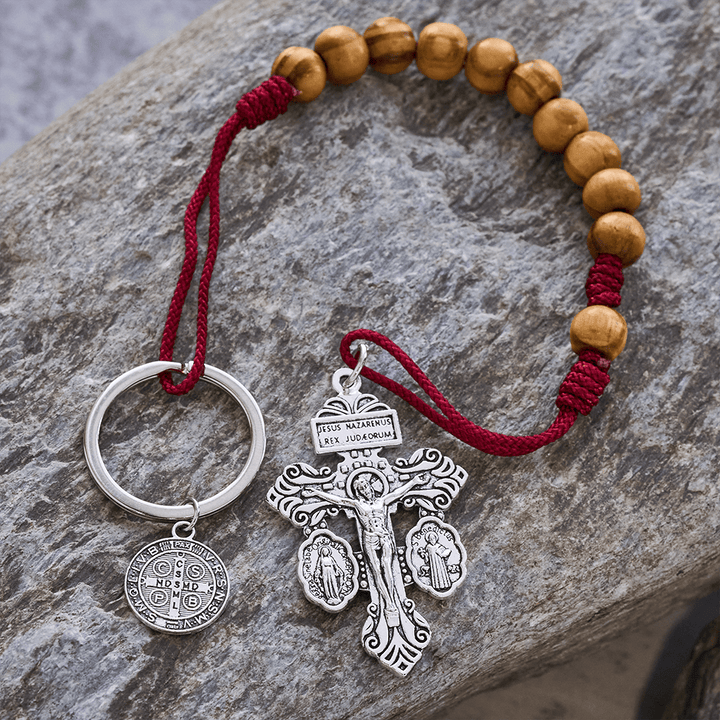 Christianartworkshop Crucifix & St. Benedict Medal Wood Pocket Rosary: Soft Prompt of Peace - image 2
