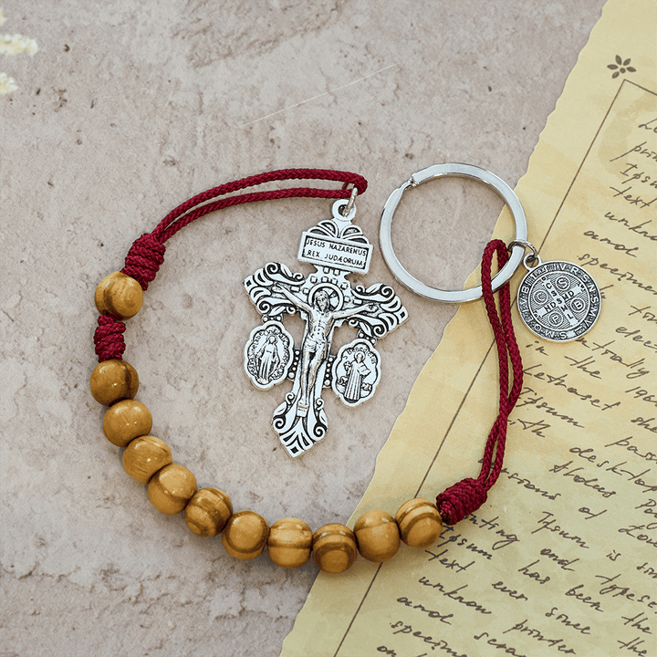 Christianartworkshop Crucifix & St. Benedict Medal Wood Pocket Rosary: Soft Prompt of Peace - image 4
