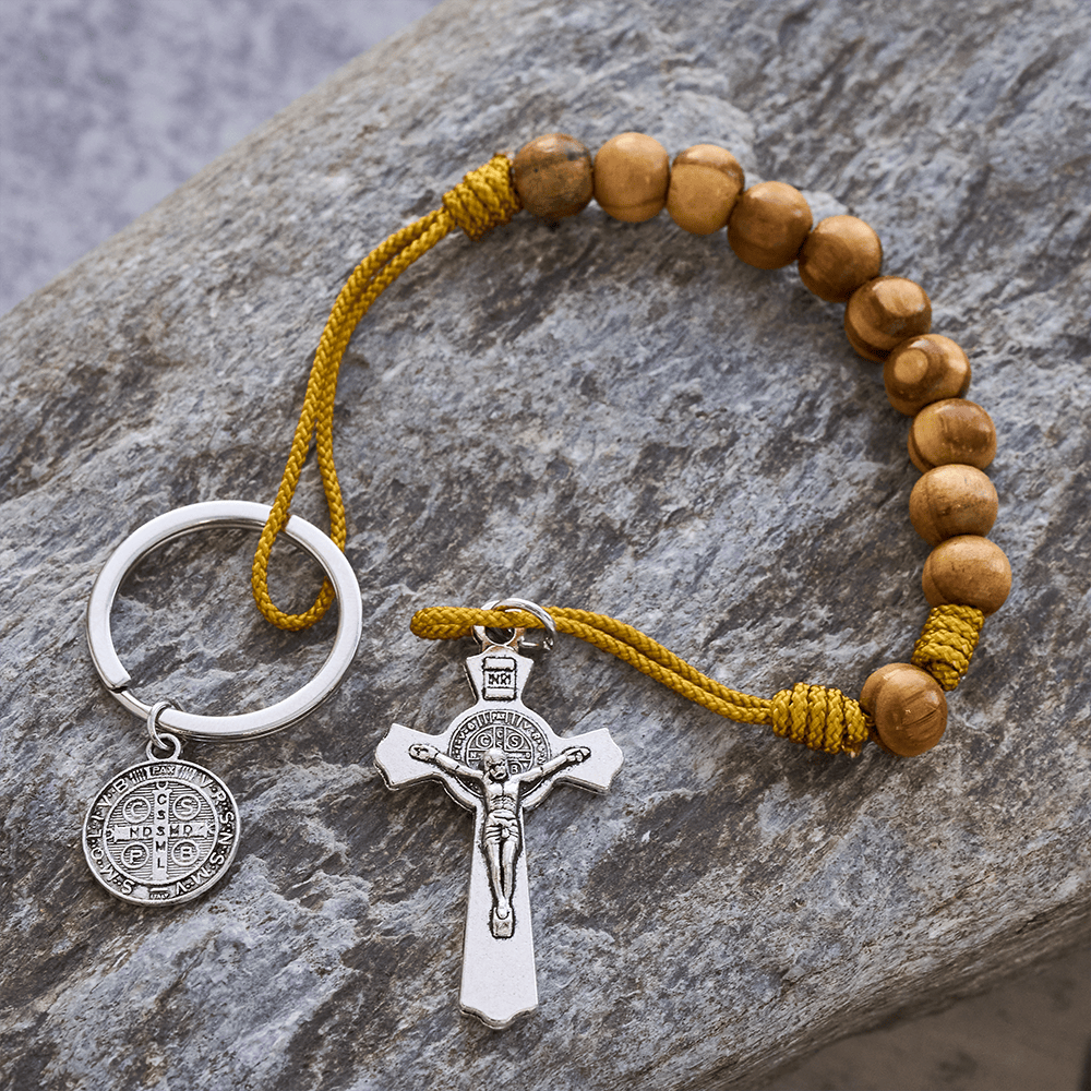 Christianartworkshop Crucifix & St. Benedict Medal Wood Pocket Rosary: Soft Prompt of Peace - image 11