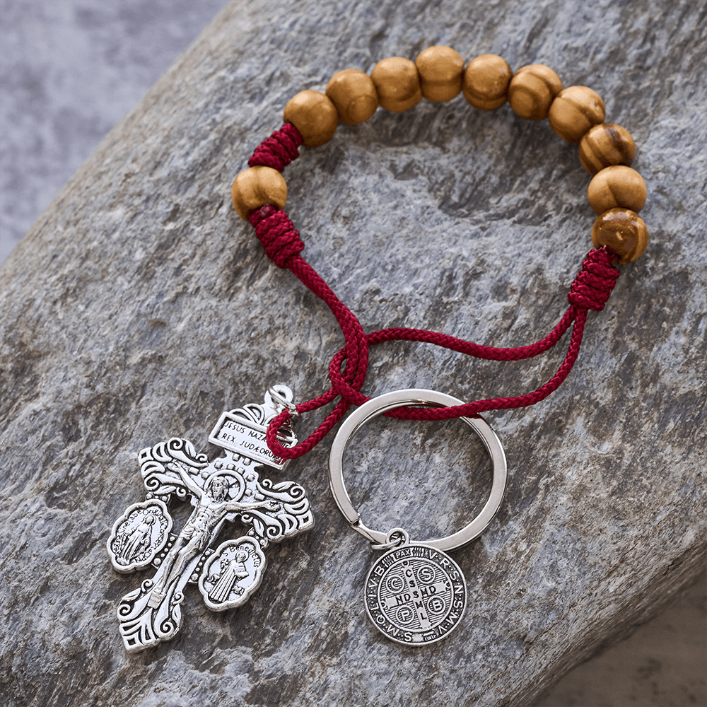 Christianartworkshop Crucifix & St. Benedict Medal Wood Pocket Rosary: Soft Prompt of Peace - image 3