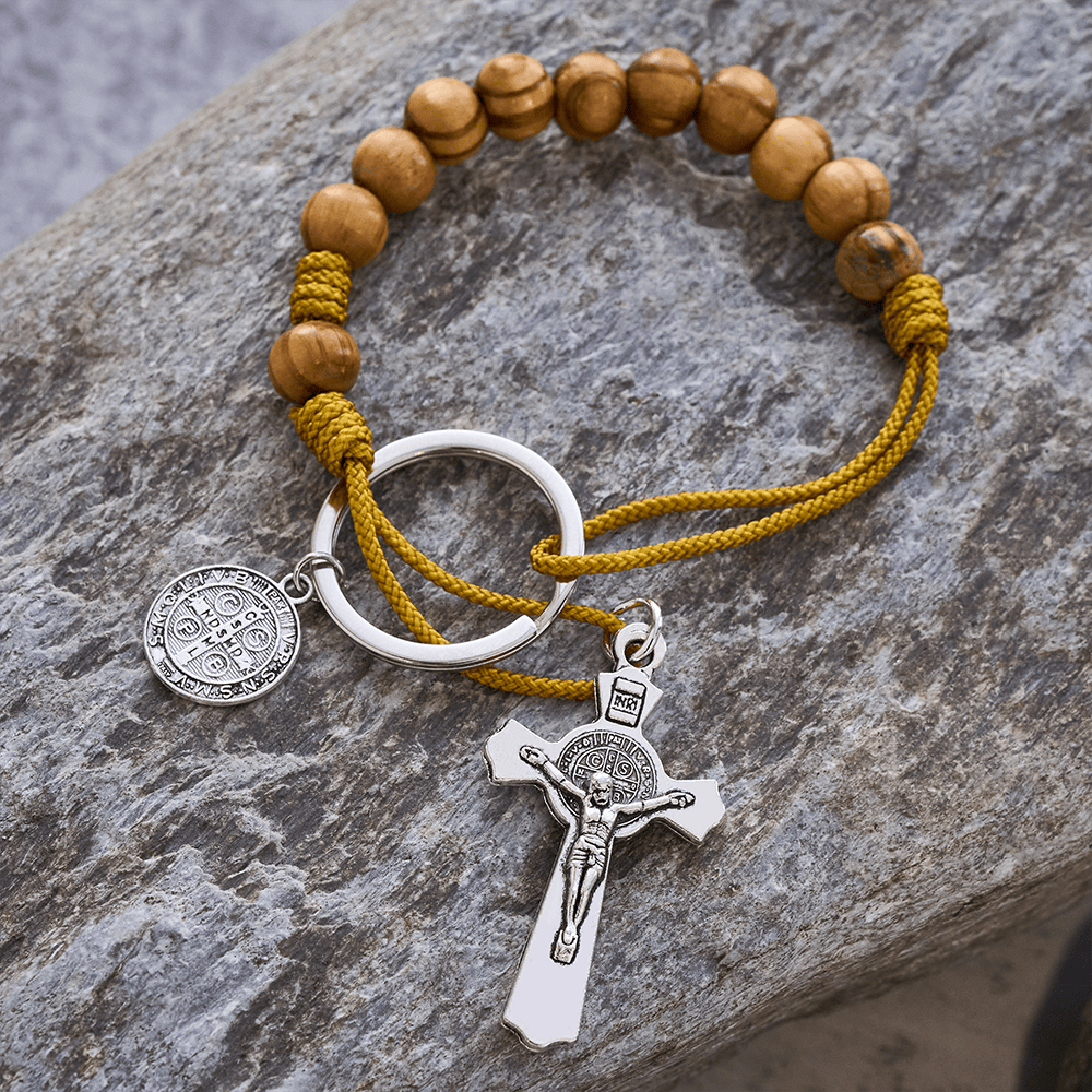 Christianartworkshop Crucifix & St. Benedict Medal Wood Pocket Rosary: Soft Prompt of Peace - image 10