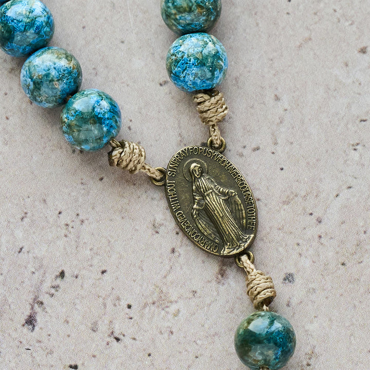 Christianartworkshop Blessed Our Lady Seven Sorrows Rosary with Blue Oil-Paint Beads & Our Lady Medal - image 6