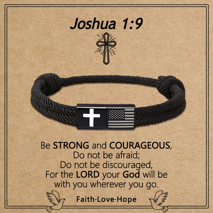 Christianartworkshop American Flag & Cross Bracelet with Card: Practical Faith Wrapped in Meaning - Joshua 1:9 - image 0