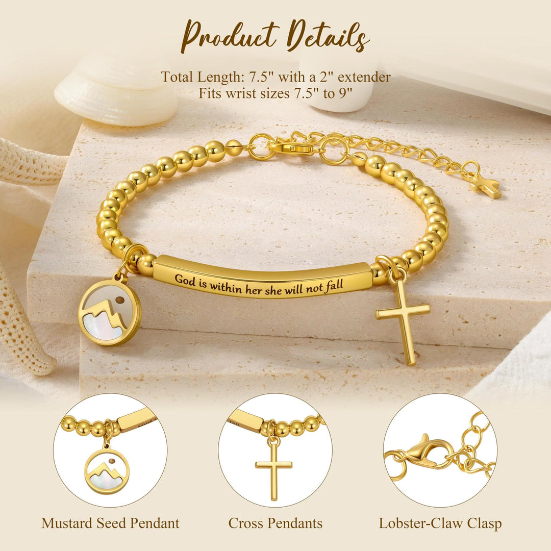Christianartworkshop Mustard Seed & Golden Bead Cross Bracelet with God Is Within Her Gift Card - image 4