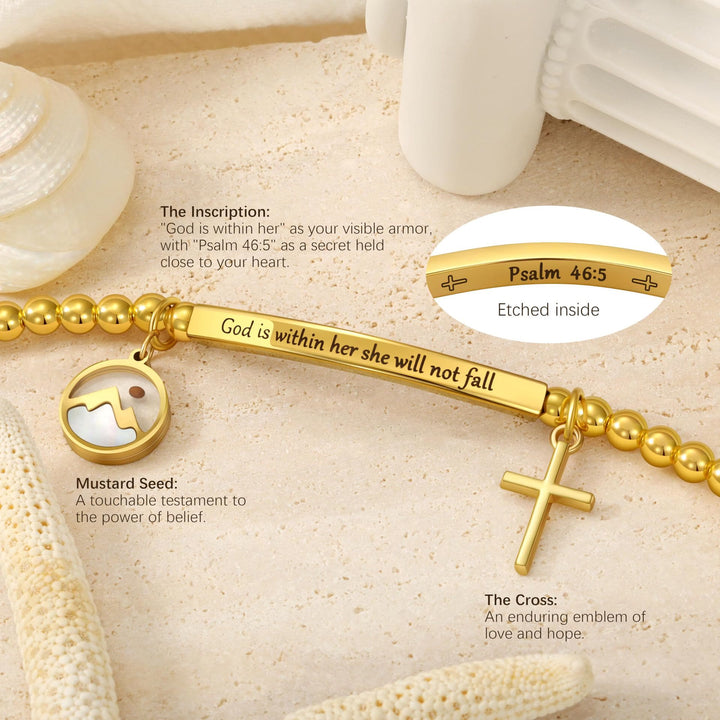 Christianartworkshop Mustard Seed & Golden Bead Cross Bracelet with God Is Within Her Gift Card - image 3