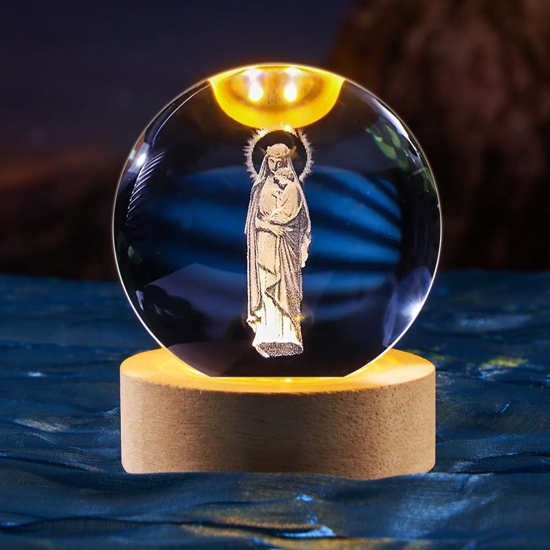 Christianartworkshop Sacred Crystal Ball Nightlight: Luminous Companion of Divine Presence - Mary & Jesus - with Colorful Light Base - 8cm - image 13