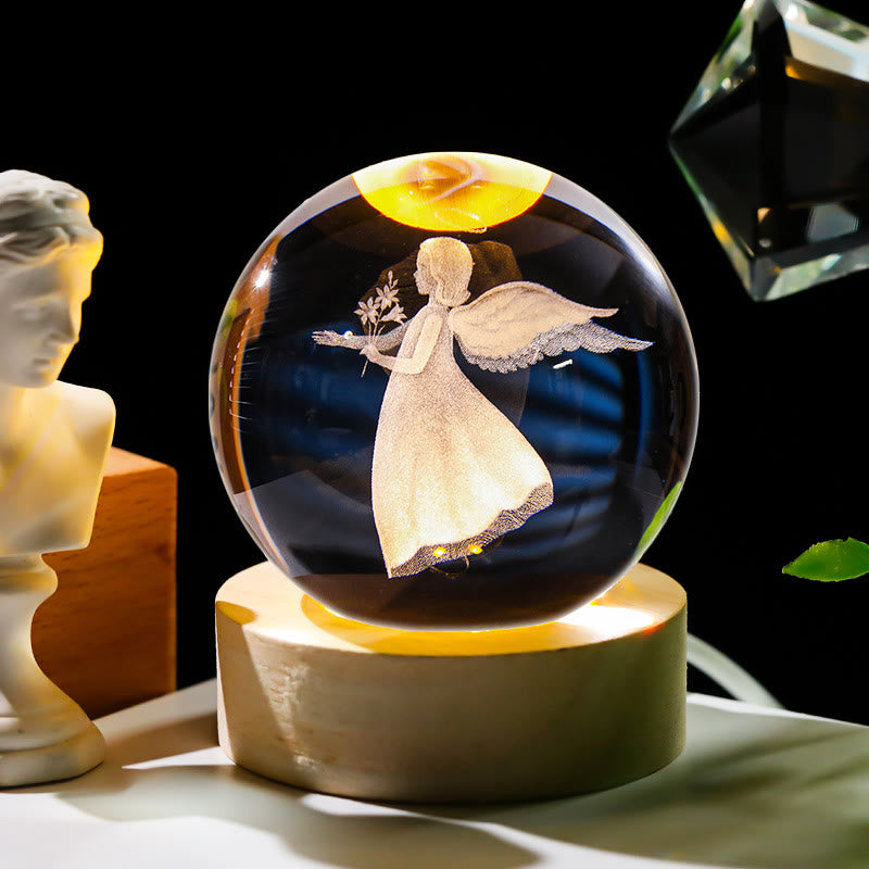 Christianartworkshop Sacred Crystal Ball Nightlight: Luminous Companion of Divine Presence - Little Angel - with Colorful Light Base - 8cm - image 14