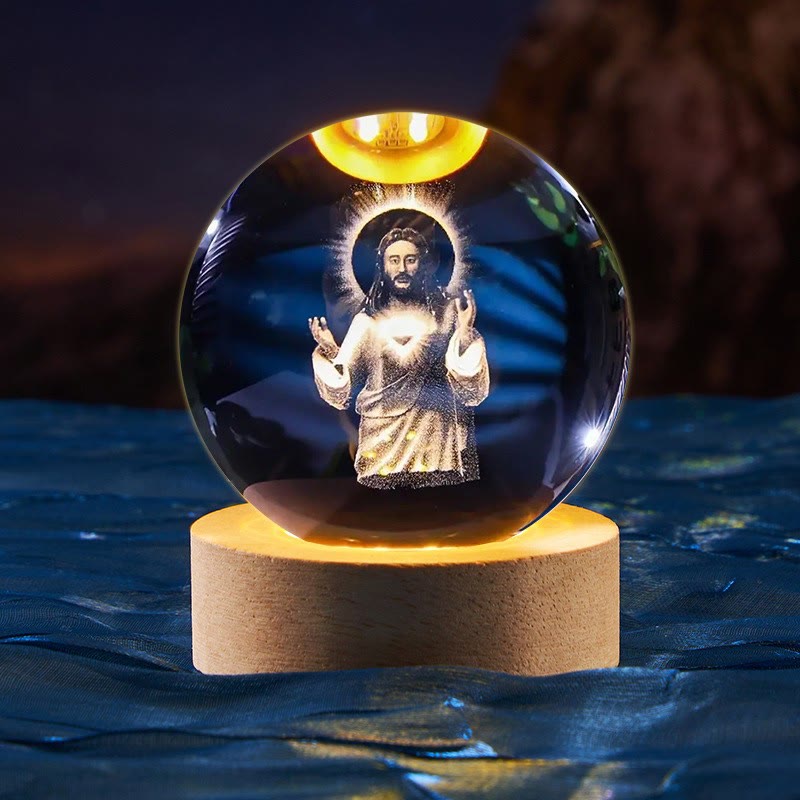 Christianartworkshop Sacred Crystal Ball Nightlight: Luminous Companion of Divine Presence - Jesus with Halo - with Colorful Light Base - 8cm - image 12