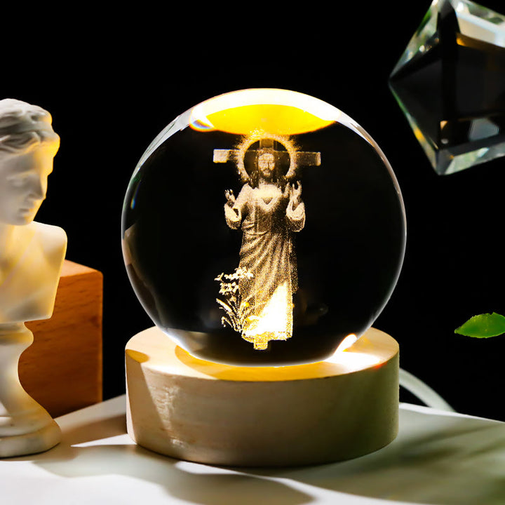 Christianartworkshop Sacred Crystal Ball Nightlight: Luminous Companion of Divine Presence - Jesus & Cross - with Colorful Light Base - 8cm - image 7