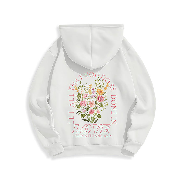 Christianartworkshop Do All In Love Scripture Floral Fleece Lined Polyester Hoodie - image 13