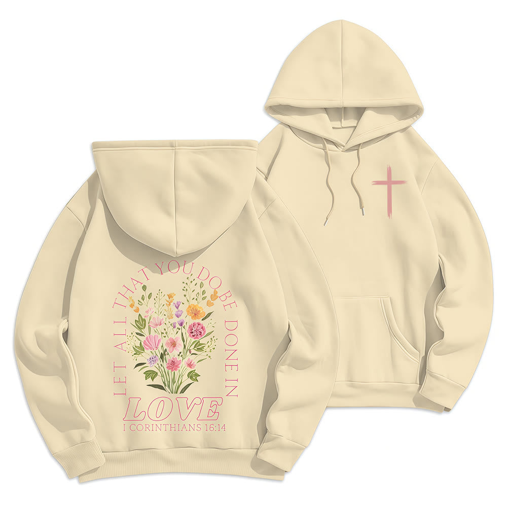 Christianartworkshop Do All In Love Scripture Floral Fleece Lined Polyester Hoodie - Beige - 2XL - image 0