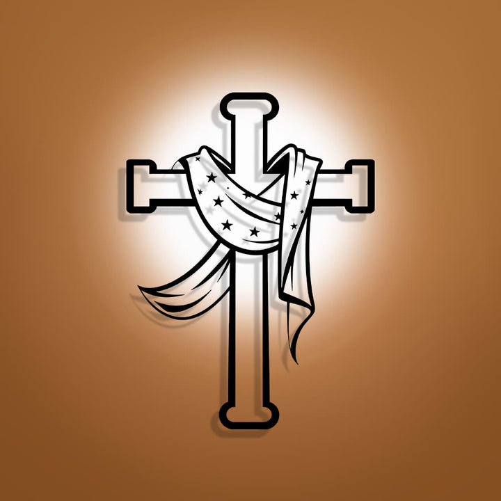 Christianartworkshop Star-Scarf Cross Metal Wall Decor: Gentle Companion of Divine Grace - 11.63''*15.75''/29.55cm*40cm - image 0