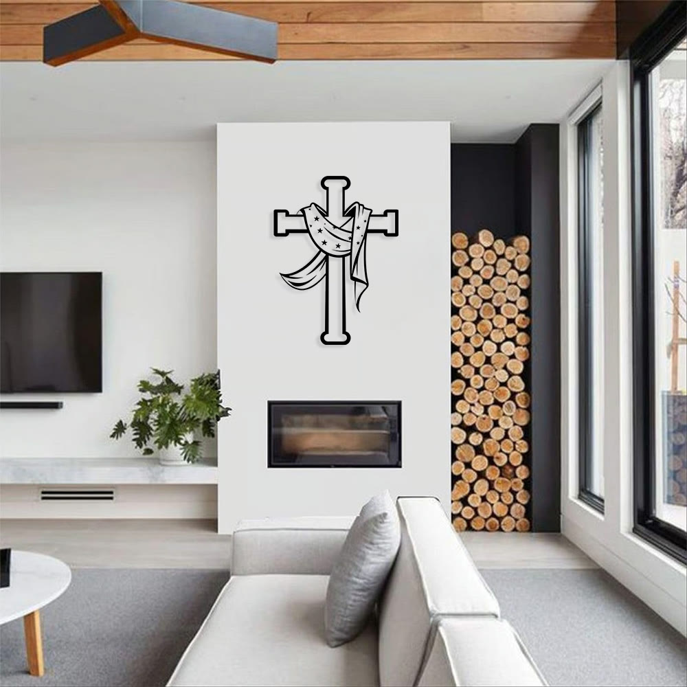 Christianartworkshop Star-Scarf Cross Metal Wall Decor: Gentle Companion of Divine Grace - image 1