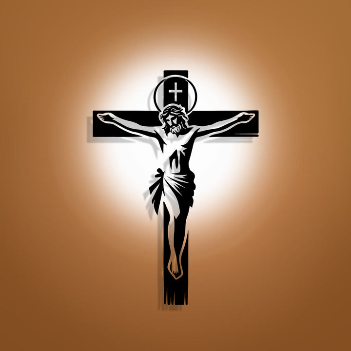 Christianartworkshop Haloed Crucifix Metal Wall Decor: Reverent Companion of Divine Sacrifice - 11.13''*15.75''/28.28cm*40cm - image 0
