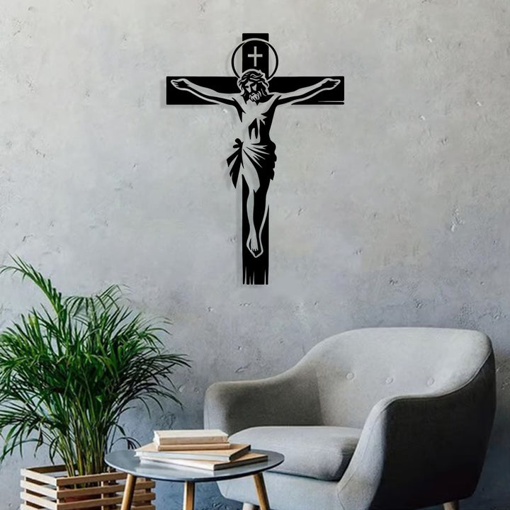 Christianartworkshop Haloed Crucifix Metal Wall Decor: Reverent Companion of Divine Sacrifice - image 2