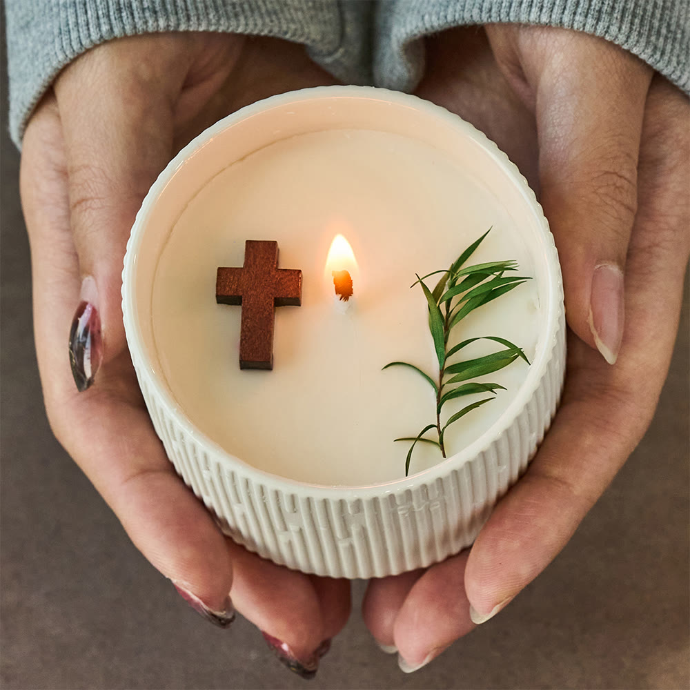 Christianartworkshop Cross-Accent Soy Candle: Gentle Companion of Quiet Grace - Cross Candle - image 0