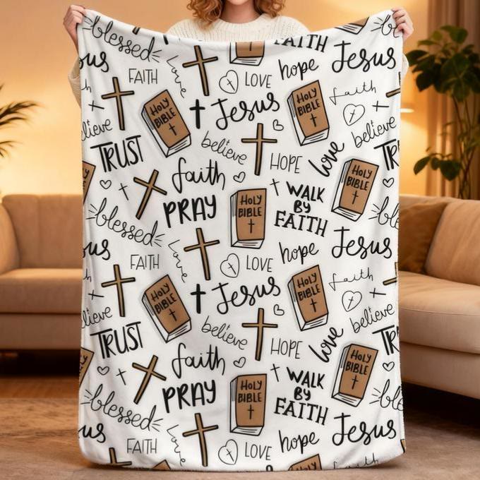 Christianartworkshop Cross & Bible Tapestry Blanket: Heartfelt Companion of Daily Grace - 51.2''*59.1''/130*150cm - image 0