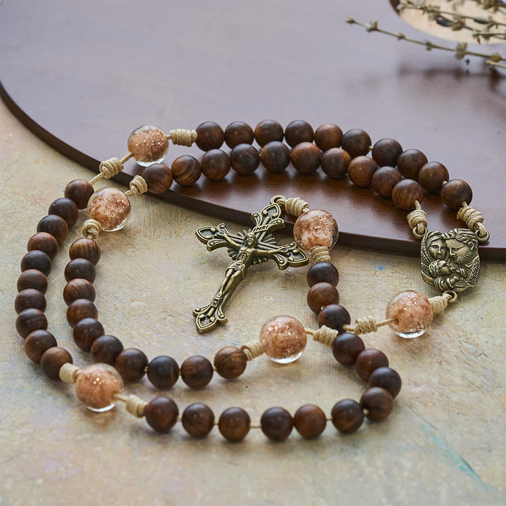 Christianartworkshop Rosewood & Glass Faith Rosary with Holy Family Accent: Serene Companion of Quiet Grace - image 5