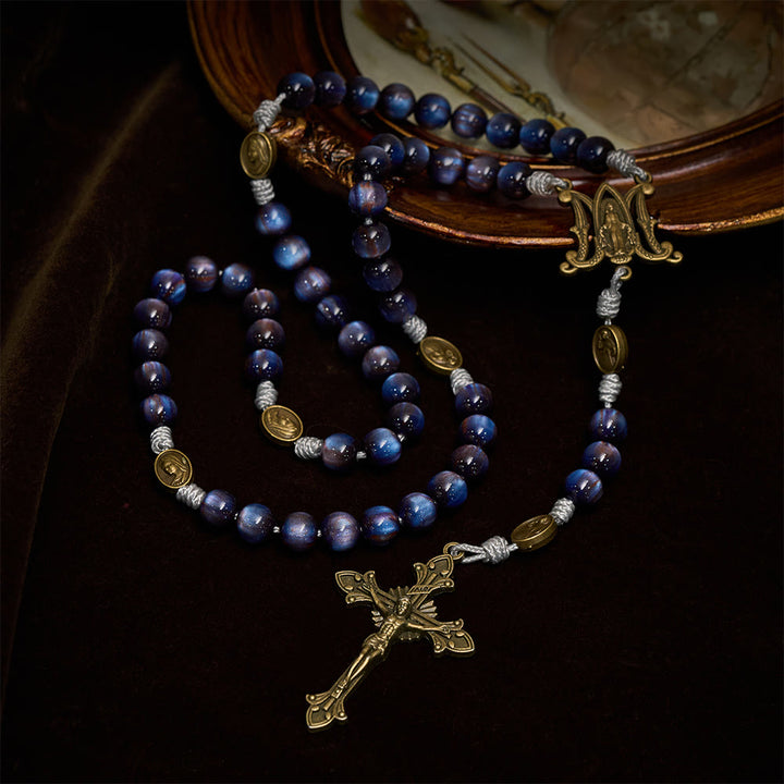Christianartworkshop Deep Blue Starlight Faith Rosary: Divine Mercy & Our Lady Sacred Medals - image 6