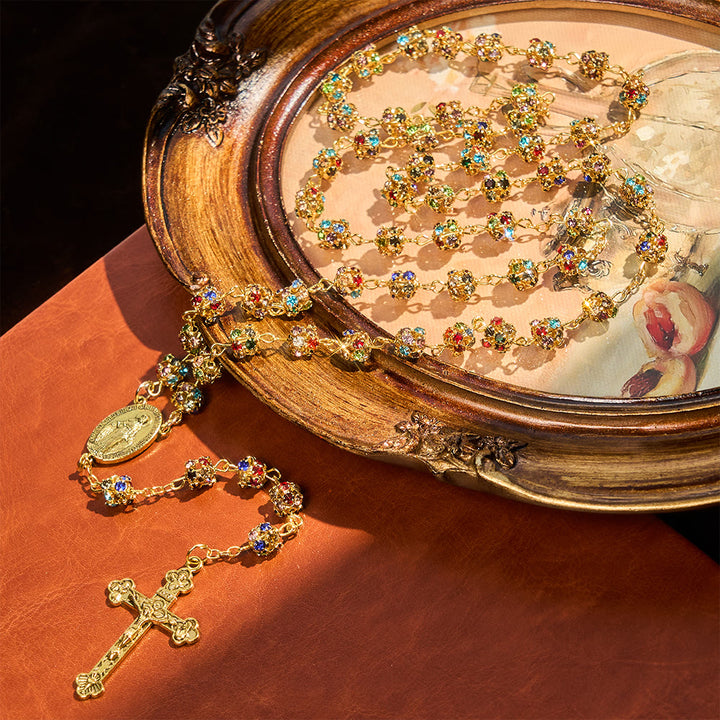 Christianartworkshop Luxurious Gilded Sparkling Rosary: Dazzling Multi-Color Beads & Our Lady Charm - image 2