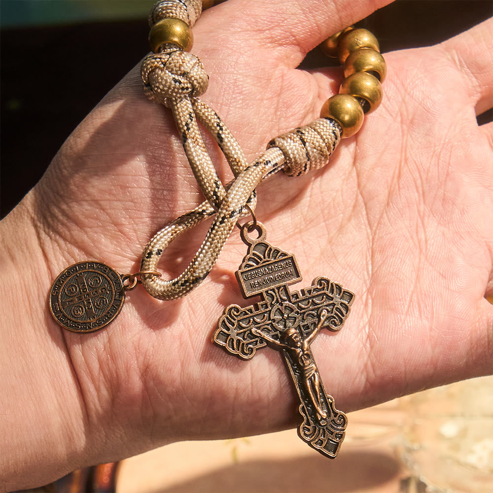 Christianartworkshop Rustic Faith Bronze Pocket Rosary with Copper St. Benedict & Crucifix  - image 1