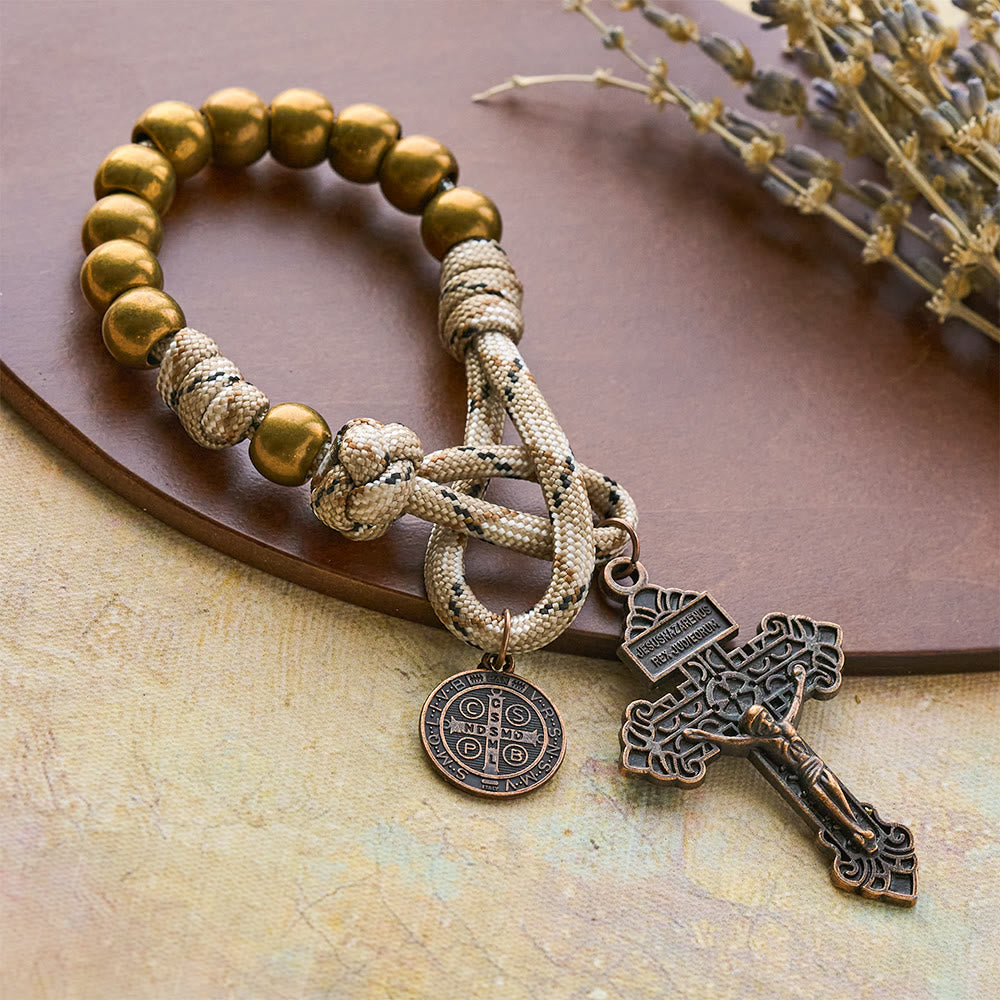Christianartworkshop Rustic Faith Bronze Pocket Rosary with Copper St. Benedict & Crucifix  - Pocket Rosary - image 0