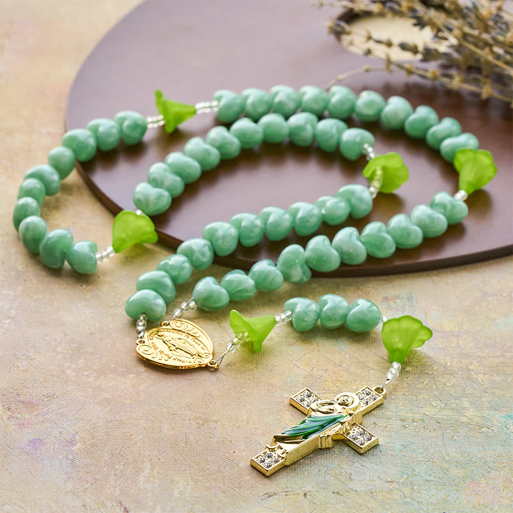 Christianartworkshop Blessed Lily & Mint Green Heart Rosary with Saint Jude: Sweet Purity You Can Wear - image 4