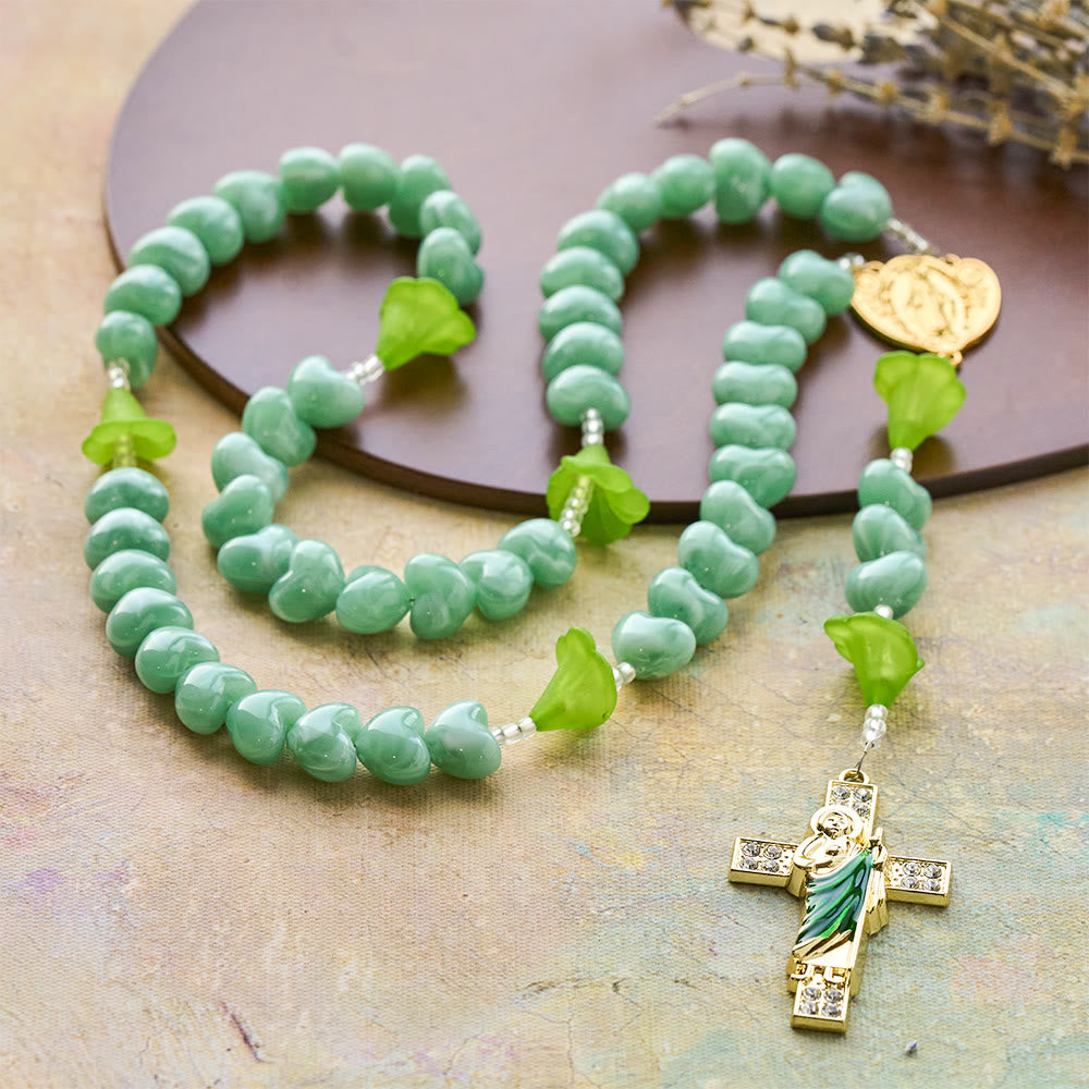 Christianartworkshop Blessed Lily & Mint Green Heart Rosary with Saint Jude: Sweet Purity You Can Wear - image 5