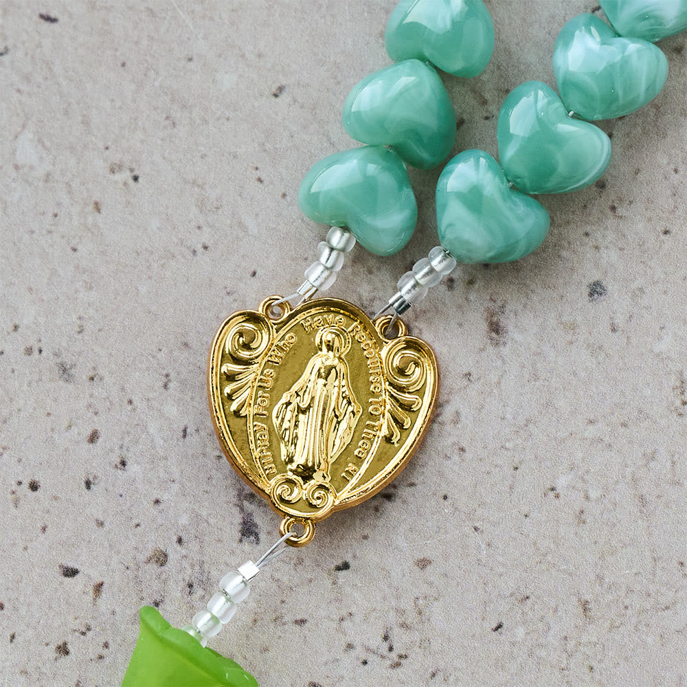Christianartworkshop Blessed Lily & Mint Green Heart Rosary with Saint Jude: Sweet Purity You Can Wear - image 8