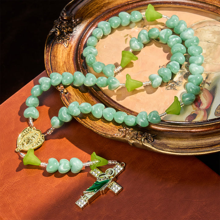 Christianartworkshop Blessed Lily & Mint Green Heart Rosary with Saint Jude: Sweet Purity You Can Wear - Our Lady & St. Jude - image 0