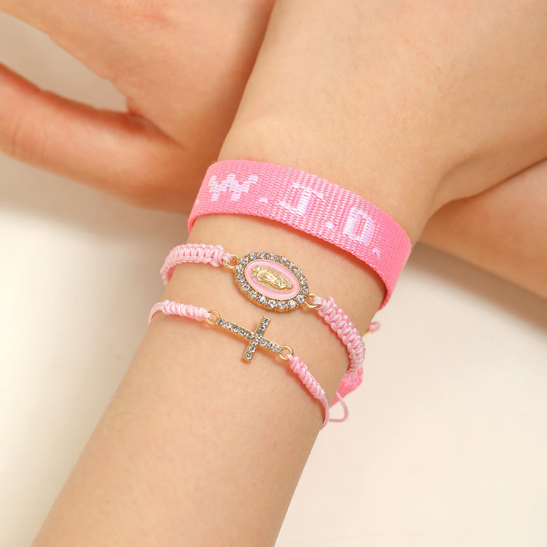 Christianartworkshop Faith Prompt Bracelet with Cross Bead & WWJD Card: Gift-Ready Keepsake - Pink with Virgin Mary - B - image 19