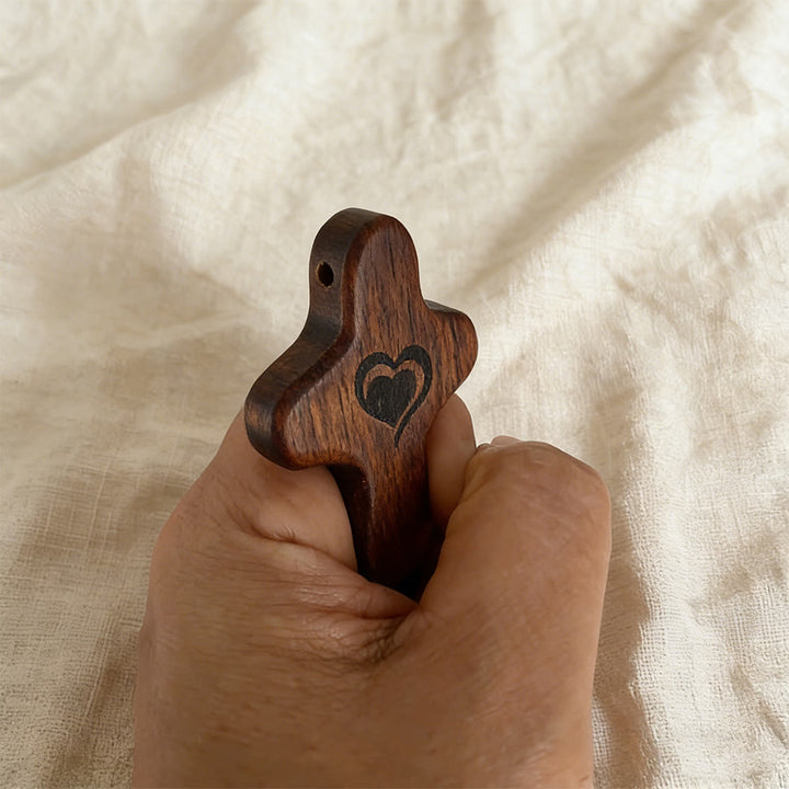 Christianartworkshop Walnut & Olive Wood Pocket Cross with Heart-Adorned: Natural Faith in Your Pocket - image 3