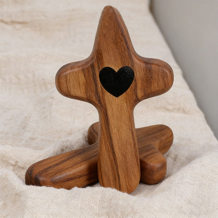 Christianartworkshop Walnut & Olive Wood Pocket Cross with Heart-Adorned: Natural Faith in Your Pocket - Olive Wood A - image 6