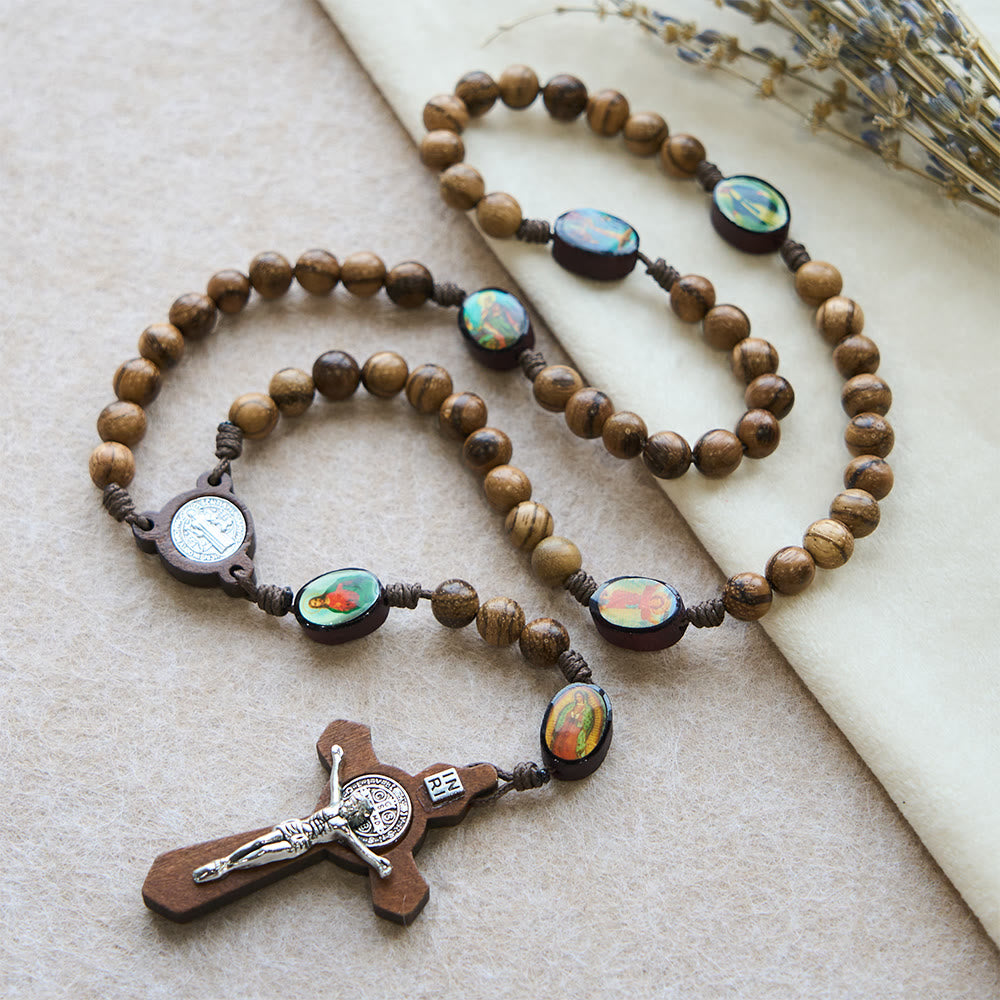 Christianartworkshop Earthy Wooden with Sacred Icon Beads Rosary: Faith Rooted in Natural Grace - image 1